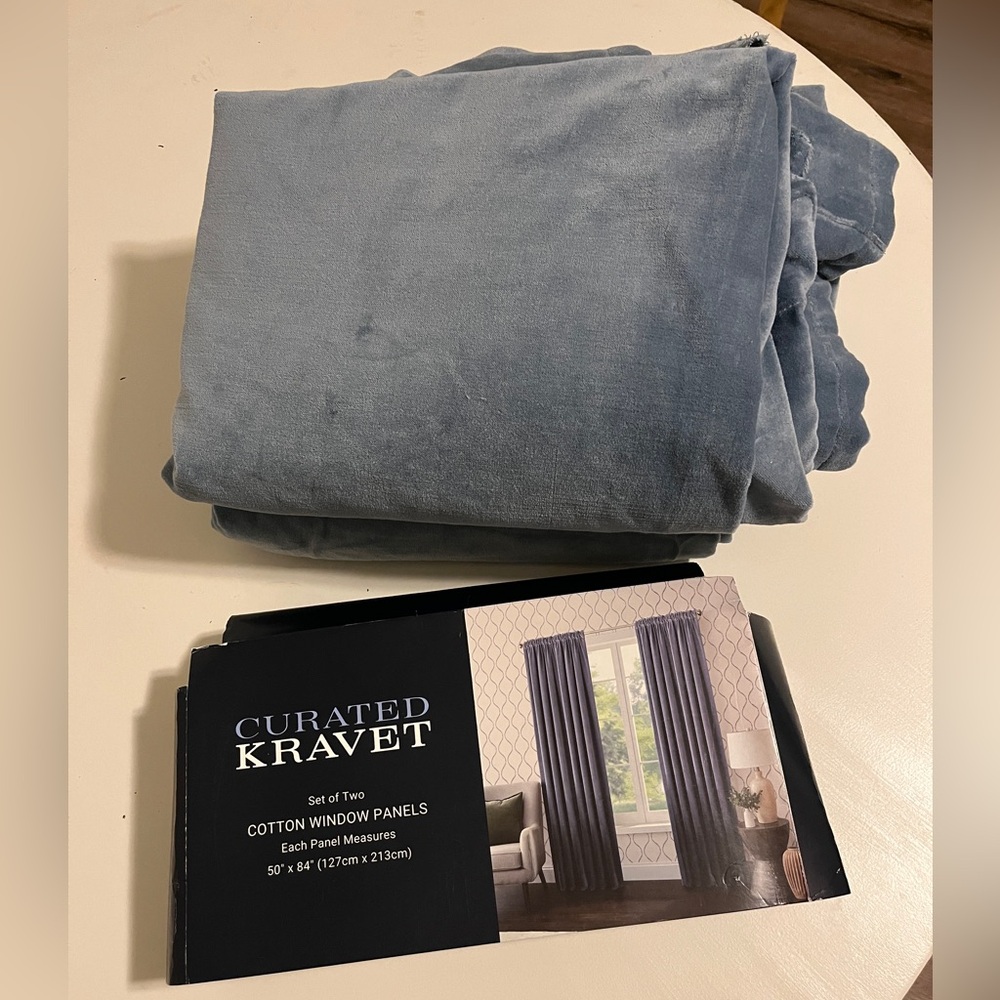 Curated Kravet Blue Cotton Window Panels